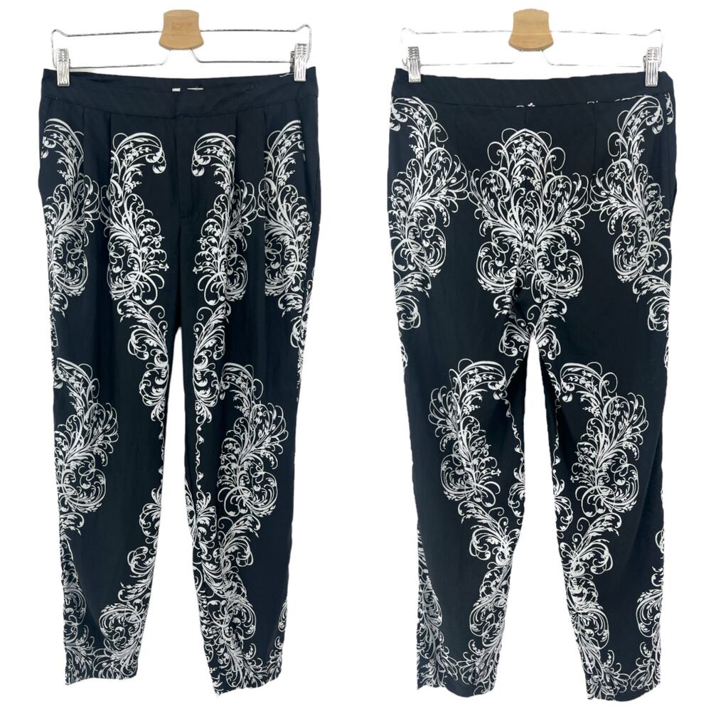 Silence + Noise Black White Floral Tapered Skinny Crop Ankle Pants Womens Sz 4